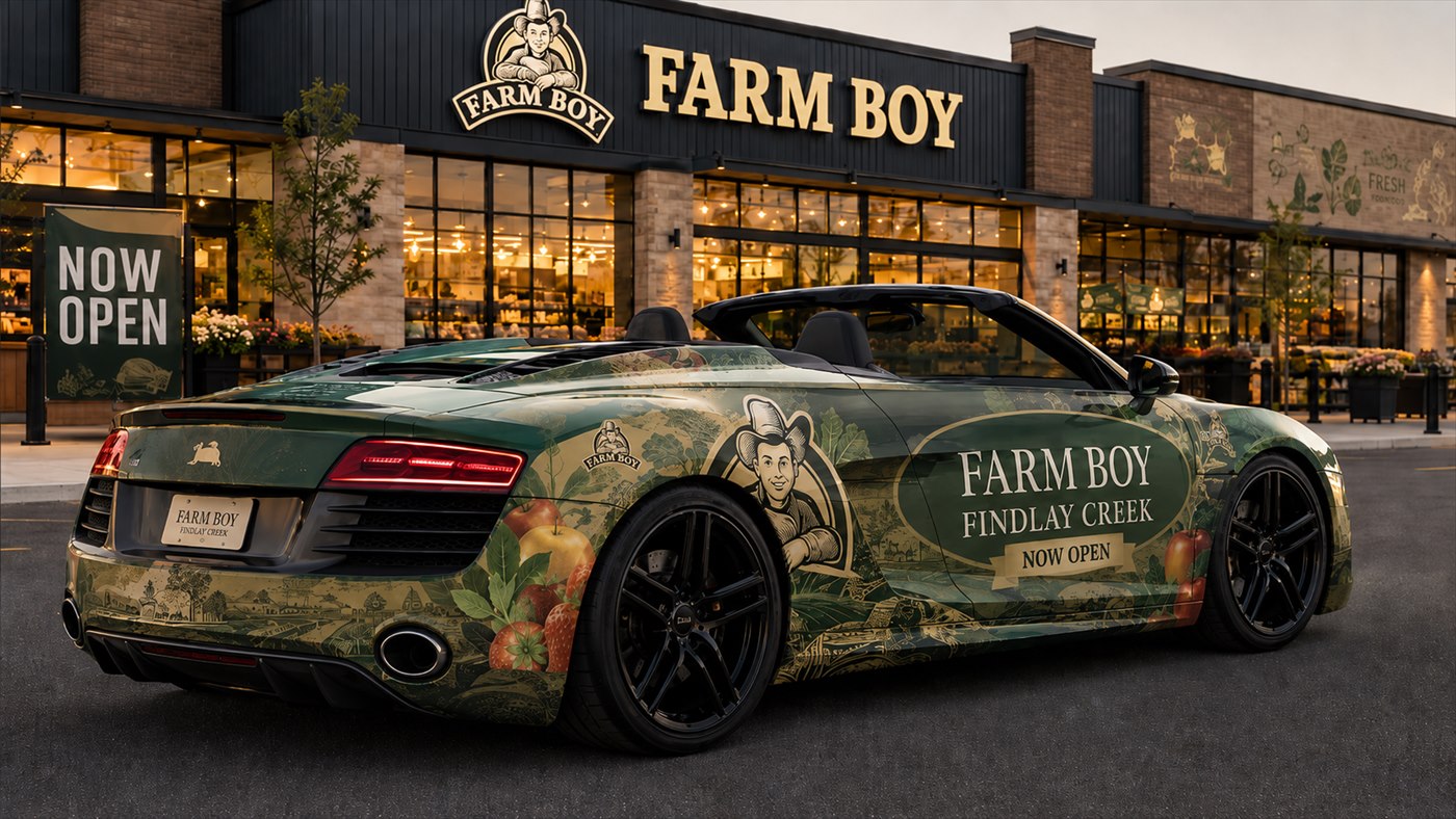 Audi R8 Spyder concept wrap for a premium grocery grand opening